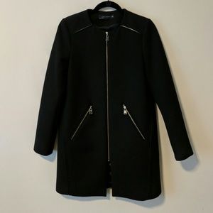 Zara black mid-length jacket with zipper pockets